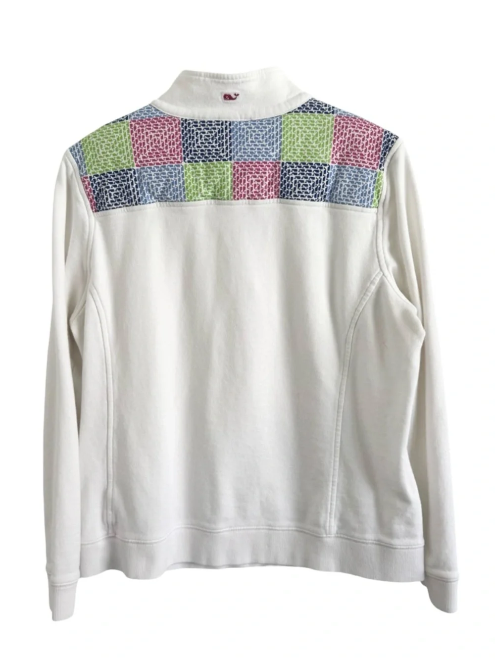 VINEYARD VINES WHALE LOGO THREE QUARTER ZIP GREEN PLAID SWEATSHIRT SZ L - Picture 2 of 7